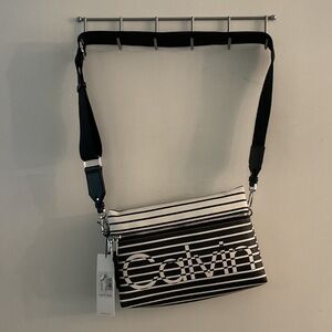 Calvin Klein Black and White Striped Crossbody Bag